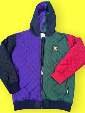 Teddy Fresh Purple, Green & Black Quilted Hooded Jacket